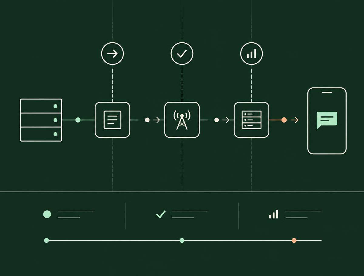 Diagram of a transactional SMS moving through delivery checkpoints
